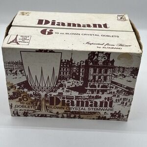 Diamant 6- 10 oz. Blown Crystal Goblets Imported from France